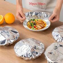 30/50-Pack Reusable Aluminum Foil Food Covers With Adjustable Elastic Edges; Washable; Suitable For Use In The Freezer And On The Dining Table - 30pcs - View 1