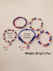 7pcs/Set American Independence Day Flag Color Star Pendant Beaded Multi-Layer Bracelet, Suitable For Women Daily Casual Holiday Memorial Party Wear, Gift For Her - Multicolor - View 6