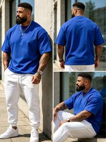 Plus Size Men's T-Shirt, Summer Men's Plus Size Casual Round Neck Tank Top, Versatile Slimming, Fresh And Energetic Sports - Blue - View 4
