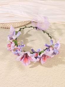 1pc Fashionable Bohemian Artificial Flower Ribbon Floral Wreath Headpiece - Multicolor - View 10