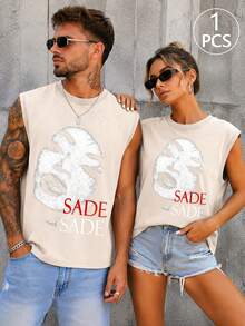 Vintage Men's Tank Top - Sade Graphic Print And Text - Perfect For Autumn/Winter Layering - Ideal Halloween/Christmas Gift Choice - 杏色 - 查看 9