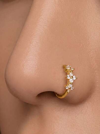 1 chiếc khuyên mũi bạc S925 đính đá Zirconia hình cỏ bốn lá, trang sức mũi mạ vàng, khuyên xỏ mũi, trang sức cỏ bốn lá, bạc S925 không gây dị ứng, trang sức unisex độc đáo, phù hợp đeo hàng ngày/đi tiệc
