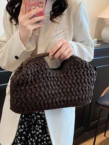 这款女士休闲草编手提包采用顶部提手设计，质感丰富，透气性好，是夏季海滩旅行、度假、购物和休闲外出的理想之选。它非常适合学生、上班族和旅行爱好者。 - 咖啡 - 查看 2