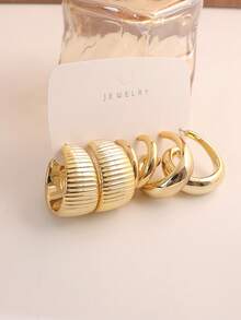 6/18pcs Fashionable Earring Set, Exaggerated Large C-Shape Elegant Long Earrings, Multi-Style Earring Set Suitable For Daily And Holiday Wear For Women. This Product Is Made Of ABS Resin Material With UV Plated Non-Fading Gold Finish. - Gold - View 4
