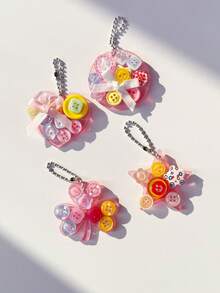 1 pieza Colgante de botón acrílico creativo con llavero de trébol de cuatro hojas, estrella, corazón, accesorio de bolsa de regalo, encanto dulce Y2K estilo retro con cuentas - Multicolor - Ver 3