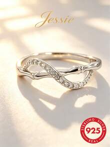1 pieza Anillo de plata de ley 925 con diseño de nudo de bambú y circonita, elegante y chic, adecuado para uso diario, citas, fiestas, realza la elegancia, gran regalo - Plateado - Ver 1