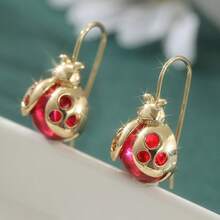 Fashionable Retro Red Bead Insect Shaped Pendant Earrings, Women's Handmade Jewelry, Suitable For Travel And Vacation - Two-color - View 6