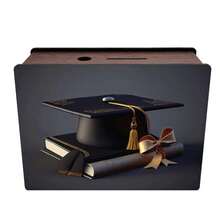 1pc Wooden Money Bank With Graduation Cap Pattern, Handmade Wooden Decor, Home Decor, Living Room Office Decorative Ornament, Essential For Storing Loose Change, Great Gift - Multicolor - View 4