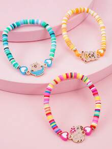 6pcs/Set Cute Capybara Bracelet Set For Girls, Colorful Polymer Clay Beads Adjustable Bangle, Cartoon Animal Friendship Gift Jewelry - Multicolor - View 6