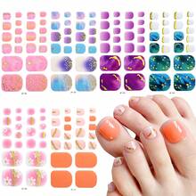 132pcs Toe Nail Stickers, 6 Sheets Full Cover Self-Adhesive Toenail Wraps, Marble Gradient Gold Foil Floral Pattern Nail Polish Strips, Waterproof Removable Pedicure Decals For Women Daily Summer Nail Art - Multicolor - View 3