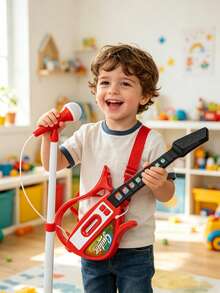 Kids Toy Guitar With Microphone - Interactive Singing & Playing Musical Set For Childs, LED Lights - Educational Early Learning Music Instrument, , Perfect Gift For Toddlers Ages 3+ - Multicolor - View 3