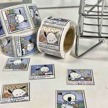 300 rouleaux d'autocollants MINISO Sanrio Pochacco Carrés Bandes dessinées Étiquettes adhésives Premium Impression sur papier Motif clair Forte adhérence Surface lisse Pour le scrapbooking, le journaling, le DIY, les agendas, la décoration, l'emballage, le scellage - Style 1 - Voir 4