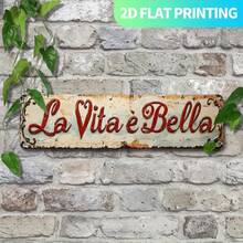 2D平面 - 2D平面，復古義大利金屬裝飾「La Vita È Bella」 - 紅色與米色復古農舍標誌，附預鑽孔，大字母易於懸掛，適用於廚房、門廊、客廳 - 義大利語短語禮物，適合喬遷、婚禮、週年紀念 (款式隨機) - A - 查看 1