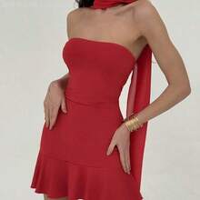 Fengyu Women's Clothing Store Vestido mini ajustado rojo de estilo romántico para el Día de San Valentín para mujeres - Cafetería - Ver 4