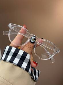 1pc Tortoiseshell Round Frame Rivet Children's Fashion Non-Prescription Glasses, Suitable For Teenagers, Daily Life, Reading, Watching TV, Playing Games And Phones, Transparent Lenses Eye Protection Fashion Glasses, Daily Outfit Decoration. - Clear - View 7