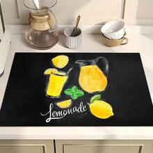 1 pieza Alfombrilla absorbente para secar platos con estampado de limón, Alfombrilla absorbente para encimera de máquina de espresso, Alfombrilla absorbente para fregadero, Alfombrilla absorbente suave para grifo, Alfombrilla absorbente para taza de fregadero, Accesorios para cocina y baño - Multicolor - Ver 3