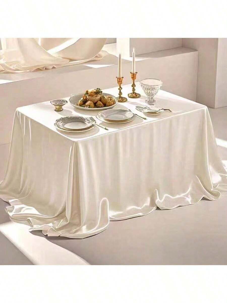 1pc Multicolor Satin Tablecloth Wedding Decoration Tablecloth Party Decoration Tablecloth - Beige - View 1