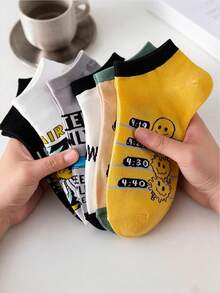 5 Pairs Men's Ankle Socks, Cartoon Graffiti Print Breathable Moisture-Wicking Odor-Resistant Casual Sports Socks, Versatile Street/Ins Style, Random Assortment - Multicolor - View 2