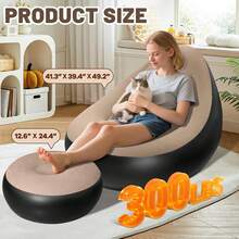 TAIMASI Inflatable Lounge Chair For Adults With Inflatable Pump, Folding Portable Lazy Sofa With Foot Stool Lazy Flocking Recliner Chair Air Couch Sofa For Indoor Livingroom Gaming Bedroom Office Balcony, Outdoor Travel Camping Christmas Thanksgiving Indoor Outdoor Leisure Relax Furniture Supplies-Blue - Màu xanh lam - Xem 6