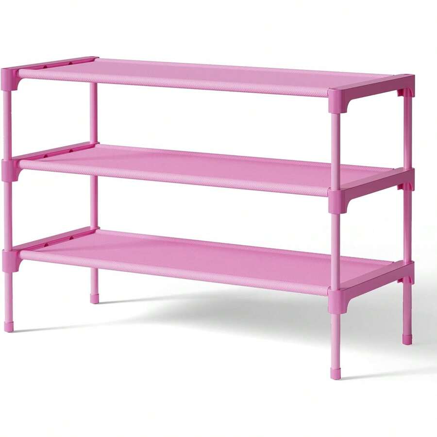 Shoe Rack - Non-Woven Shoe Rack Shelf, Shoe Organizer For Closet, Entryway, Garage & Corridor, Stackable Shoe Shelves, 27.5' Wid - Pink - View 1