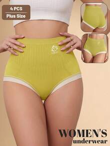 MEIYATING 4 buah celana dalam segitiga wanita ukuran besar, pinggang tinggi, tanpa jahitan, motif garis-garis kontras warna. - MultiWarna - View 4