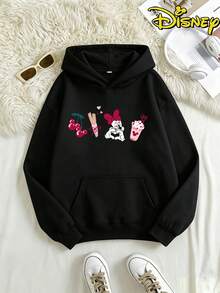 Disney Valentine's Minnie Mouse Castle & Hearts Hoodie, Women's Casual Long Sleeve Hooded Sweatshirt - màu đen - Xem 3