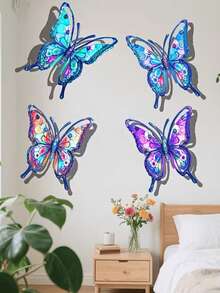 4pcs Colorful Butterfly Metal Wall Decor, Outdoor Garden Yard Fence Hanging Ornament, Weather-Resistant, 3D Art Wall Decoration, Patio Balcony Accent, Housewarming Gift, Vibrant Colors, Suitable For Lawn, Backyard, Wall, Easy Installation, Exquisite Craftsmanship, Adds Natural Vitality, Ideal Gardening Gift - Multicolor - View 2