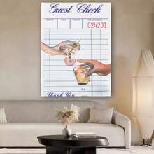 Enmarcado Póster vertical 2D plano de vasos de cóctel vintage y recibo de comida, 1 unidad.  de estilo art déco moderno para pared, ideal para el hogar, dormitorio o la oficina. Dibujo minimalista de vasos de bebidas con tinta para regalar y decorar. - Enmarcado - Ver 1
