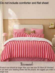 2pcs/3pcs Pink & Red Striped Ruffle Duvet Cover Set (1pc Duvet Cover + 1/2pcs Pillowcase, Comforter Not Included), Suitable For Room Decor, Daily Use, Made Of Polyester Fiber, Soft & Skin-Friendly, Applicable For Master Bedroom, Guest Room, Secondary Bedroom, All Season Use, Fashionable Printed Pattern, Set Combination, Bedroom Upgrade, Home Refresh, Design - Multicolor - View 7