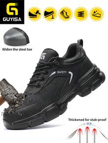 Men's Steel Toe Safety Shoes, Classic Series, Anti-Smash And Anti-Puncture, Comfortable And Fashionable EVA Sole, Lightweight And Resilient, Black Color, Functional Work Shoes For All Seasons - Black - View 1