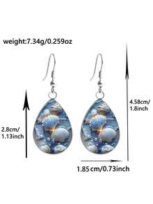 1 Pair Ocean Seashell & Starfish Design With 316 Stainless Steel Waterdrop Earrings, Cute Minimalist Style Suitable For Women's Daily Wear And Gifts, Elegant Minimalist Jewelry Earrings Suitable For Women's Daily And Vacation Wear - Baby Blue - View 5