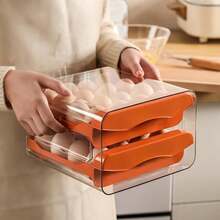 32-Grid Double-Layer Drawer-Type Transparent Fresh-Keeping Egg Box Stackable Egg Holder Storage Box For Home Refrigerator,Egg Container For Refrigerator, Household Egg Holder With Time Memory, Transparent 2 Drawers Chicken Egg Storage Container, - Multicolor - View 3
