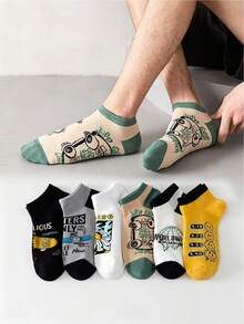 5 Pairs Men's Ankle Socks, Cartoon Graffiti Print Breathable Moisture-Wicking Odor-Resistant Casual Sports Socks, Versatile Street/Ins Style, Random Assortment - Multicolor - View 3