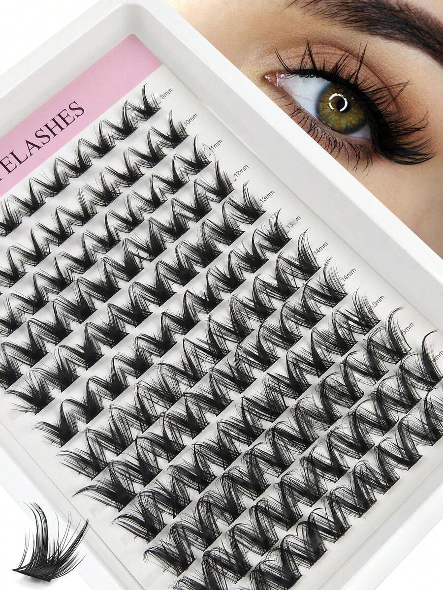 120 Pcs D Curl Lash Clusters Wispy Pointed Cluster Eyelash Extensions Fluffy Individual Lashes 9-16mm Waterproof Natural Lash Extension DIY Cluster Lashes With Soft Spiky Thin Band Cluster Lashes Extensions False Eyelashes Fake Lashes - 查看 1