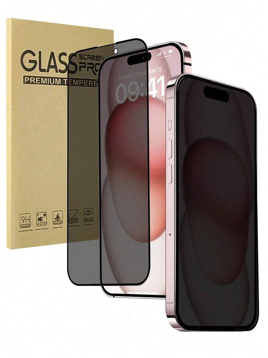 2pcs Full Screen Tempered Glass Privacy Screen Protector, Suitable For Apple 17/16 Pro Max/15 Pro Max/15 Pro/14 Pro Max/13/12/11 Inch, Black Frame Anti-Peeping Full Screen Phone Protective Film