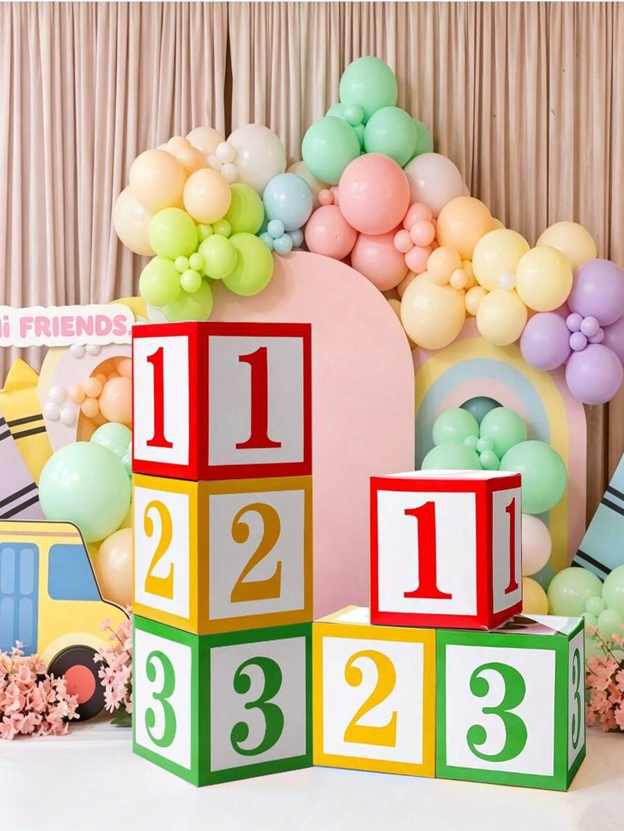 1/3 Set 123 Number Balloon Box, Classroom Decoration, Cartoon Theme Street Party Decoration, Cartoon Inspired Number Balloon Box, Birthday Photo Prop, Cartoon Theme Graduation Photo Prop - Multicolor - View 1