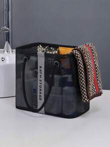 Portable Mesh Bathroom Storage Basket Foldable Storage Basket Mesh Drain Basket Simple And Practical Handle Design Large Capacity Breathable And Quick-Drying Suitable For Dorms Home Bathrooms Travel Camping Swimming Back To School Travel Accessories - Multicolor - View 4