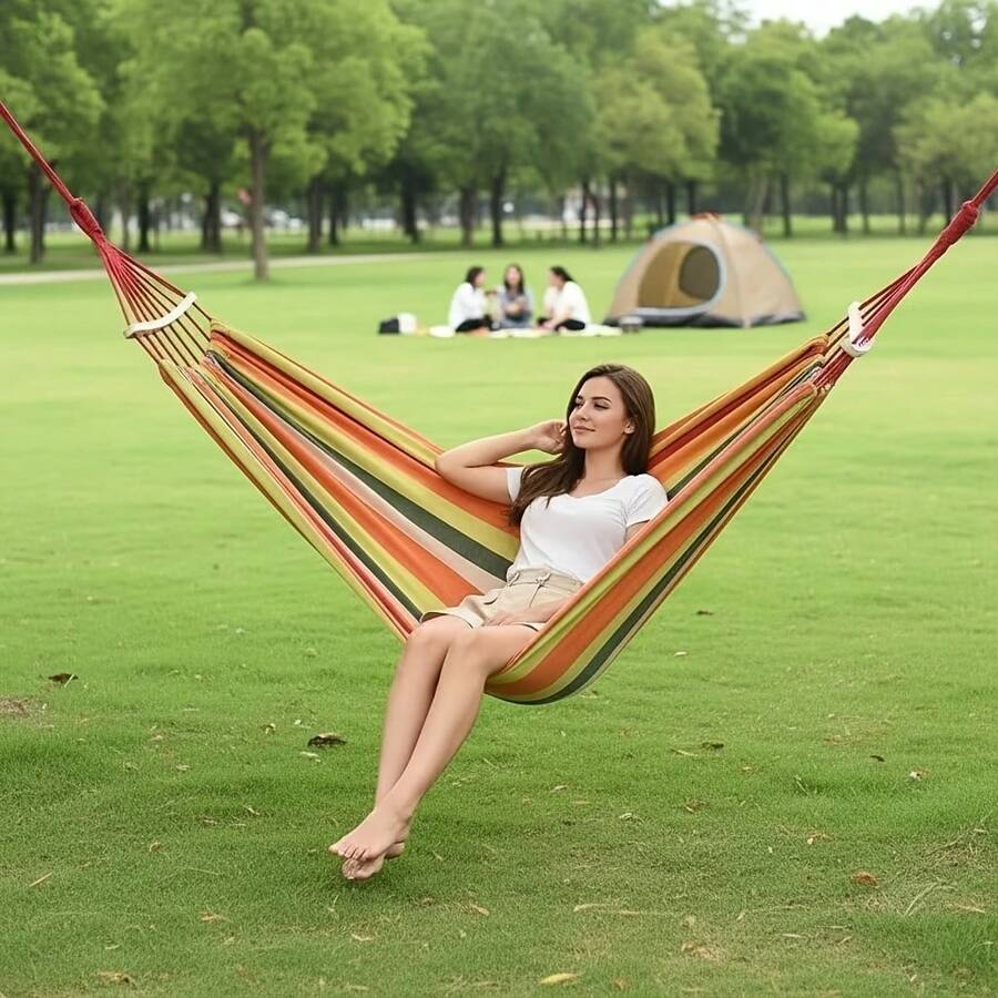 1件加厚多色戶外吊床椅附木桿,強化尼龍繩,適合院子、花園、公園,雙人吊床鞦韆,陽台多功能曬曬椅,花園陽台裝飾,野餐必備 - 多色 - 查看 1