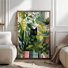 1 pieza Arte de pared en lienzo con gato negro escondido en plantas de la jungla, impresión bohemia tropical de Monstera y plantas de interior, decoración de pared verde minimalista única para amantes de los gatos, adecuada para sala de estar, dormitorio, oficina y apartamento, obra de arte de decoración del hogar única, también un gran regalo, decoración del hogar, decoración de la habitación, decoración del baño, decoración de la sala de estar, decoración del dormitorio, decoración de la cocina, decoración de la oficina, póster de apartamento - A - Ver 7