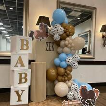 50pcs Cow Print Balloons, Light Blue, Brown And Denim Style Balloons, Suitable For Boy's First Ride Birthday Party, Cowboy Theme Baby Shower And Farm Country Party Decoration - View 4