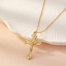 1pc Fashionable Bohemian Style Cross Pendant Necklace - Yellow Gold - View 5