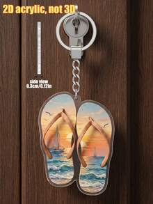 1pc Creative Summer Ocean Refreshing Theme Flip-Flop Acrylic Keychain, Versatile Fashion Bag Charm Decoration, Multifunctional Key Organizer, Suitable For Car Rearview Mirror Eye-Catching Fun Pendant, Daily Home Decor - Multicolor - View 4
