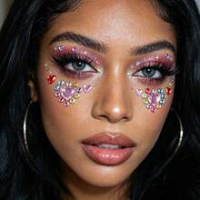 1 Pc Y2K Self-Adhesive Heart Face Gems Stickers, Colorful Rhinestone Jewels, Festival Rave Carnival Party Cosplay Makeup Decor - Multicolor - View 6