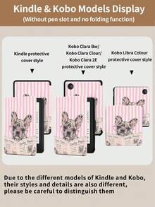 Kingsung 粉色條紋鬥牛犬閱讀報紙平板保護殼，相容 iPad Air 8(M4)2026(11 吋)、Air 8(M4)2026(13 吋)、9.7/10.2/10.5/10.9/12.9/Pro 11、10 代，相容 Galaxy Tab S6 Lite 10.4 吋，相容 Kindle Paperwhite 12 代 2024、Kindle (11 代) 2022，柔軟防摔，智能支架/自動喚醒/睡眠 - 彩色 - 查看 10