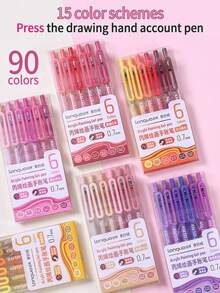Languo Acrylic Painting Pens, 0.7mm Retractable Design, 6pcs/Pack, 15 Shades, Multi-Color Options, 36/54/72/90/144 Color Gift Set, High Saturation And Strong Coverage, Works On Black Paper, Glass, Ceramic, Wood And More Materials, Even Ink Flow Without Smudging, Suitable For Journaling, Doodle, DIY Hand Drawing, Cross-Border Art Creation - Push-to-use Gel Pen - View 5