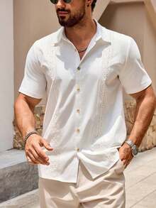 Camisa de verano casual de manga corta y abotonada para hombre - Blanco - Ver 6