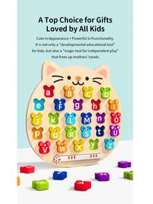 1 Set Papan Gores Huruf Kayu Bergambar Kucing Kartun, Papan Puzzle Mencocokkan 26 Huruf untuk Anak-Anak, Mainan Sains Edukatif, Mainan Sains Edukatif Kognitif untuk Pembelajaran Dini - MultiWarna - View 9