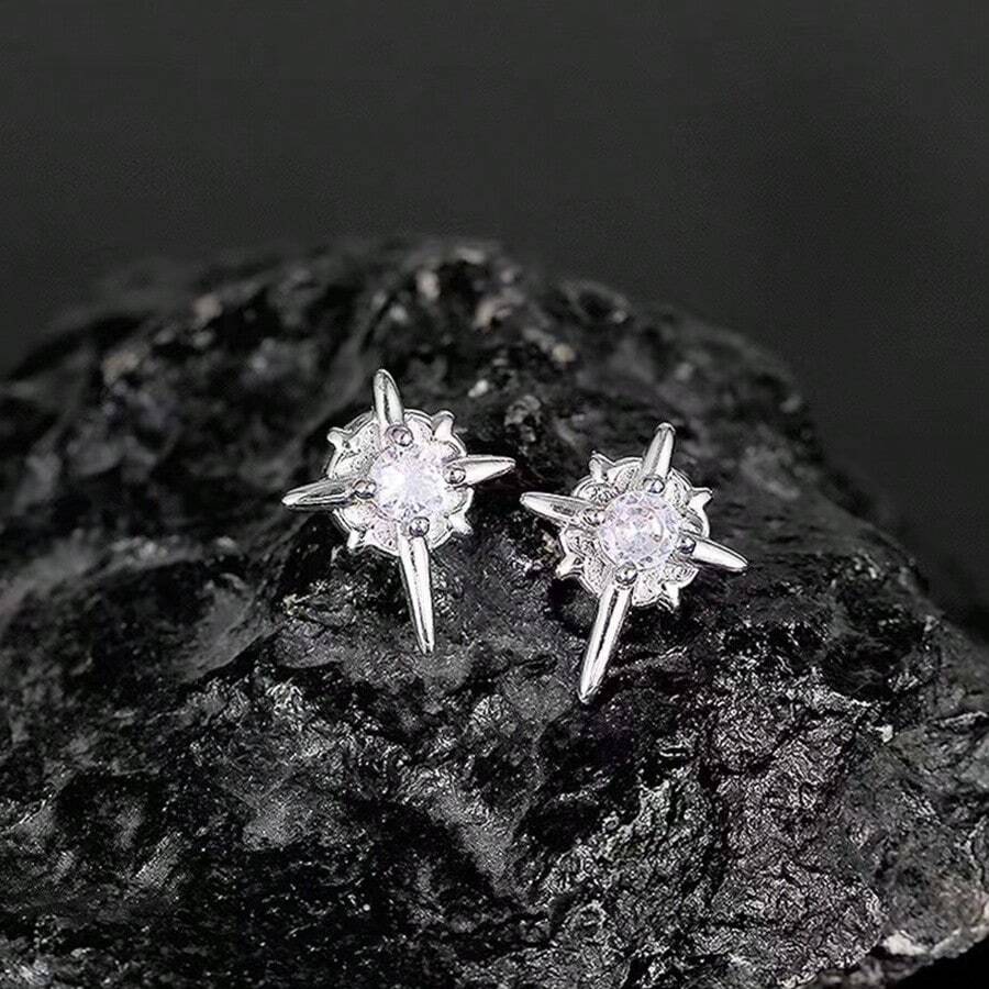 Pinzas para orejas magnéticas con strass blanco de estrella del norte - Plateado - Ver 1