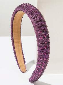 1 pieza Diadema de unicolor decorada con strass, accesorio para el cabello con decoración de corona de esponja elegante y minimalista, diadema versátil para uso diario - Morado - Ver 4