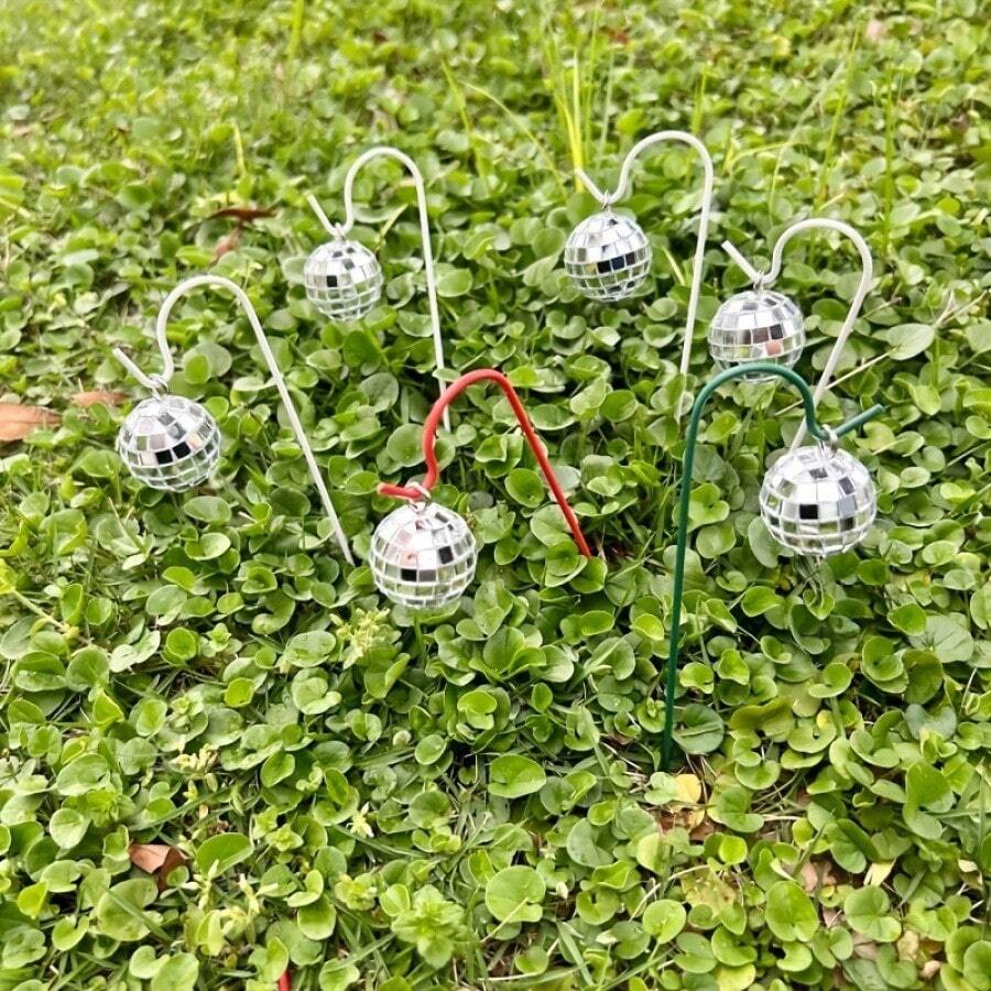 8pcs Fairy Garden Accessories - 4 Sets Miniature Garden Decor, Disco Ball Glitter Theme Mini Fairy Magic Decorations, Micro Landscape Potted Plant Stakes - Indoor & Outdoor Use
